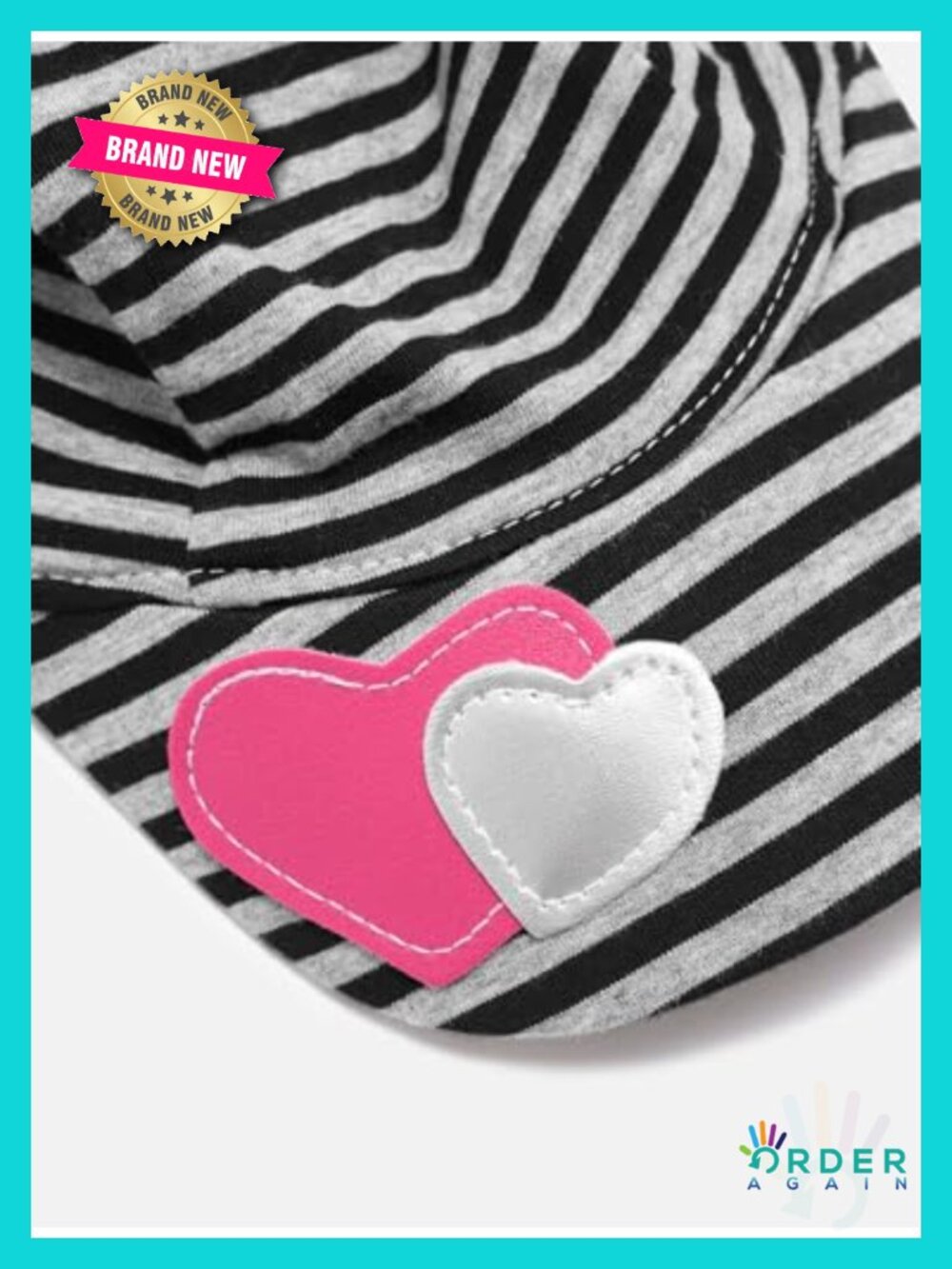 Bunny Ears Baseball Cap Y2K Cute Stripe Heart Adjustable Sun Hat - Picture 2 of 3